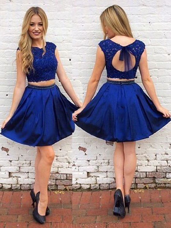 2024 Homecoming Dresses Allison A-Line Two Piece Scoop Neck Cap Sleeve Cut Out Back Beading Short/Mini