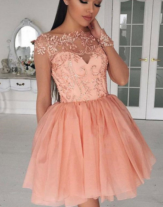 Sweetheart Off The Shoulder Homecoming Dresses Chiffon Alicia A Line Long Sleeve Sheer Beading