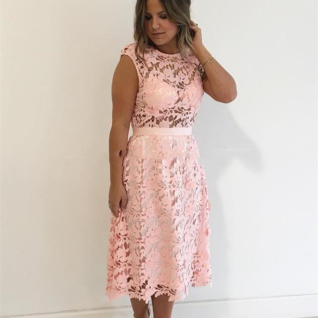 Jewel Cap Sleeve Hollow Lace Heidi Homecoming Dresses A Line Pink Flowers