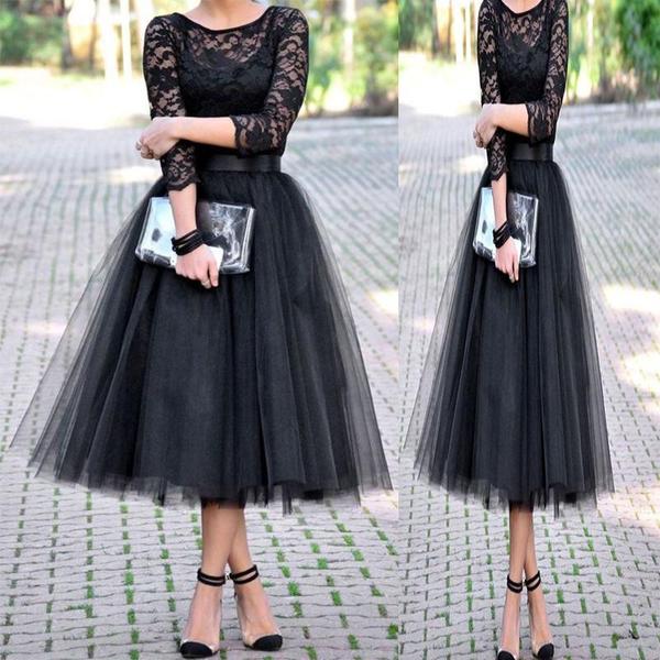 Scoop Black Long Sleeve Isabela A Line Homecoming Dresses Lace Sheer Tulle Pleated Elegant