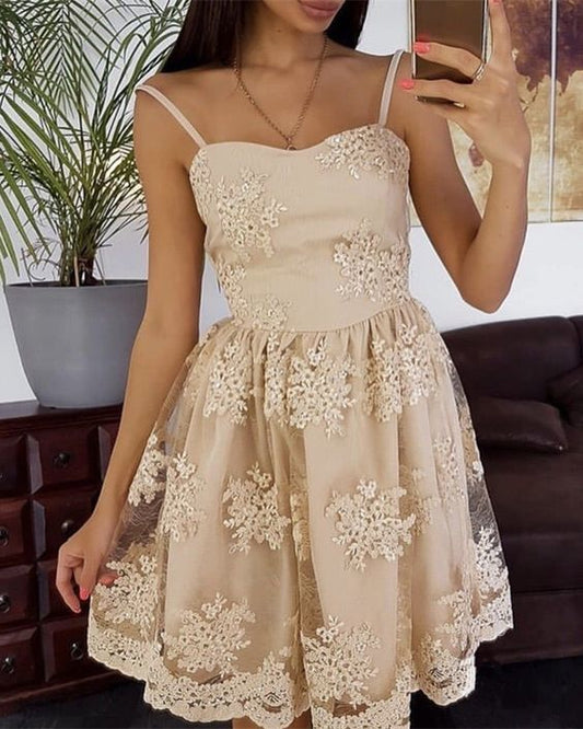 Lace A Line Ivory Homecoming Dresses Danika Spaghetti Straps Sweetheart Flowers Pleated