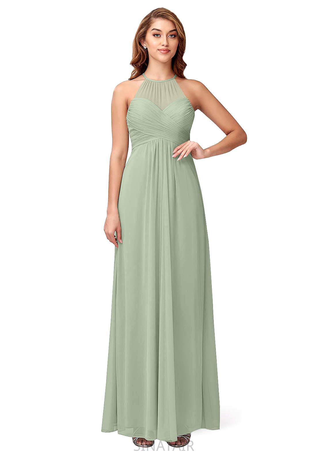 Harper Sleeveless Floor Length Stretch Satin Natural Waist Spaghetti Staps Sheath/Column Bridesmaid Dresses