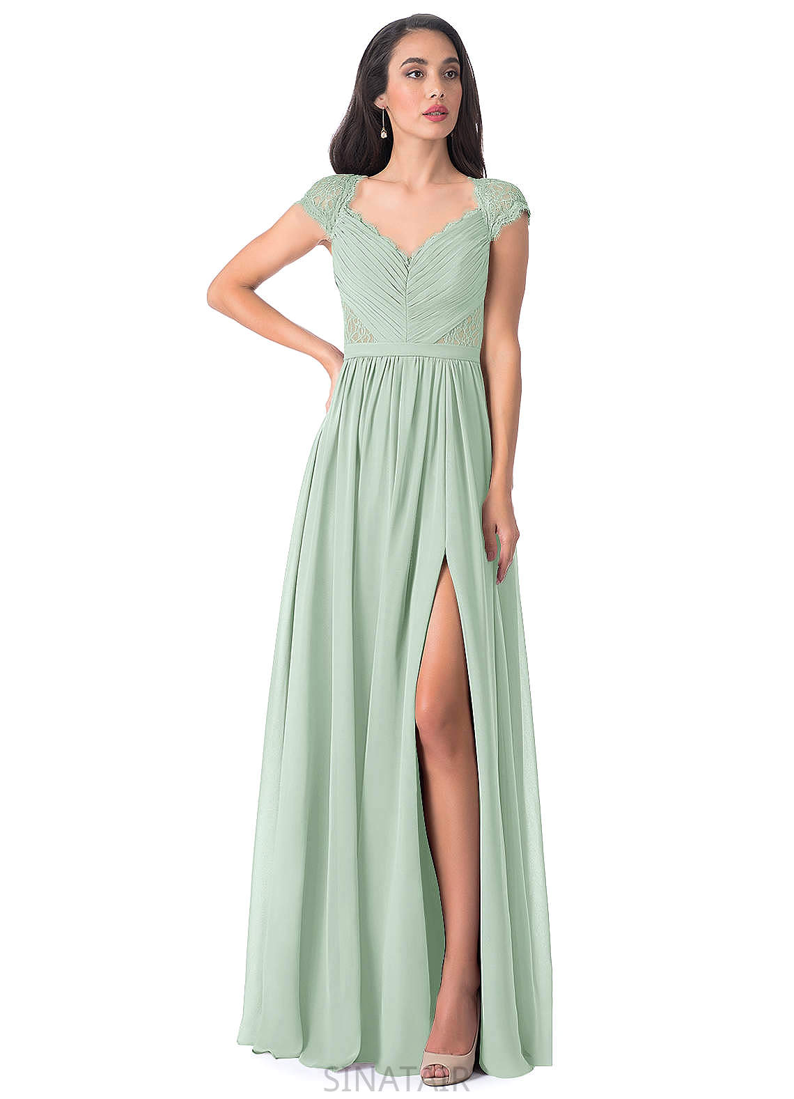 Yvonne Sleeveless Floor Length Natural Waist V-Neck A-Line/Princess Bridesmaid Dresses