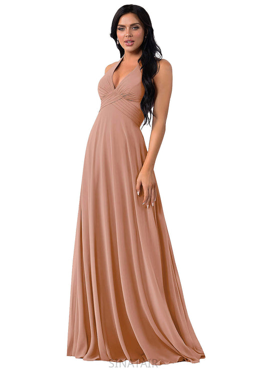 Izabelle Sleeveless Floor Length A-Line/Princess Natural Waist V-Neck Bridesmaid Dresses