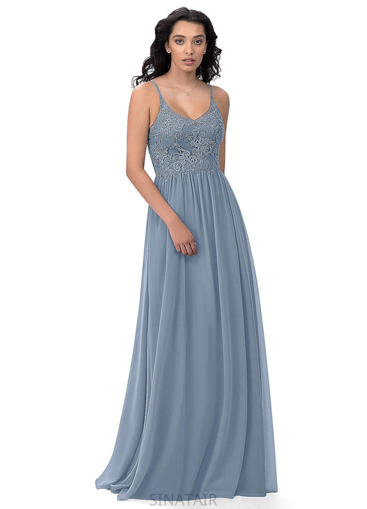 Abbey Floor Length Natural Waist V-Neck Sleeveless A-Line/Princess Bridesmaid Dresses