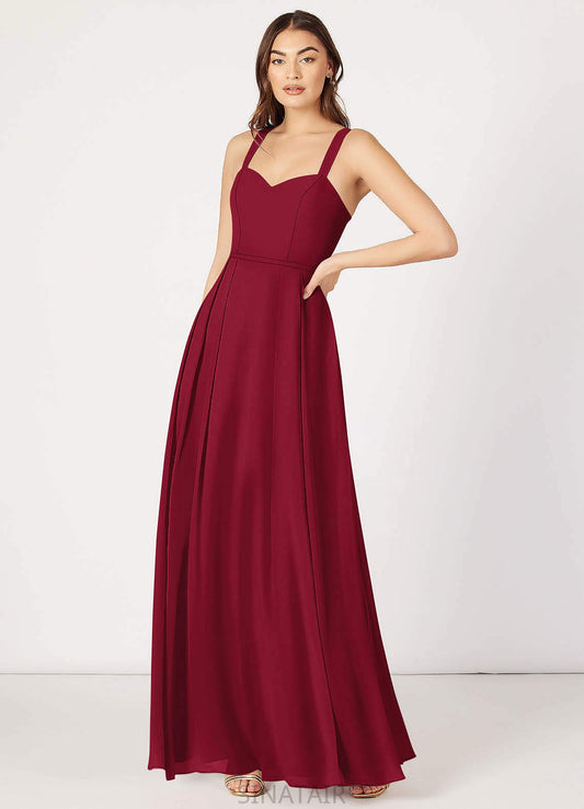 Joselyn Natural Waist A-Line/Princess Spaghetti Staps Sleeveless Floor Length Bridesmaid Dresses