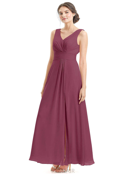 Olive Natural Waist Sleeveless V-Neck A-Line/Princess Floor Length Bridesmaid Dresses