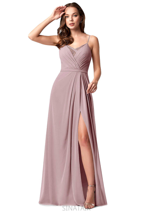 Nadine Sleeveless Halter Natural Waist Floor Length A-Line/Princess Bridesmaid Dresses