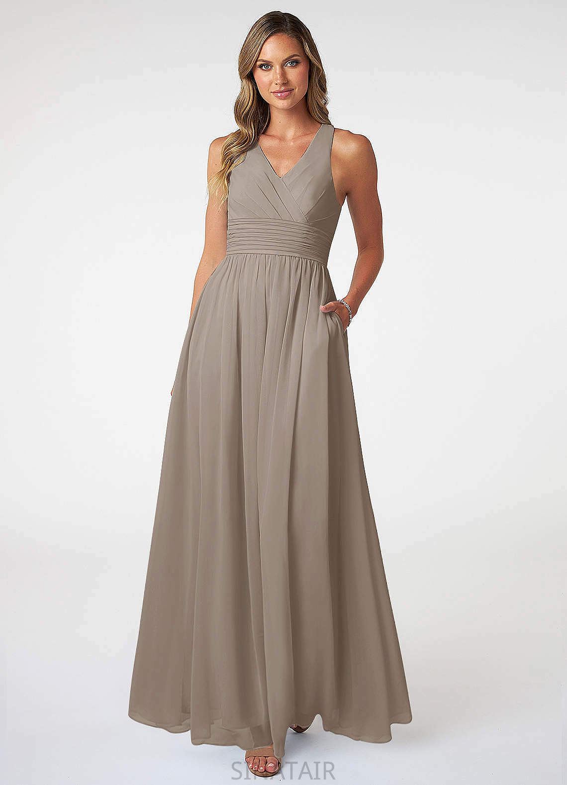 Luciana Spaghetti Staps Sleeveless Natural Waist A-Line/Princess Floor Length Bridesmaid Dresses