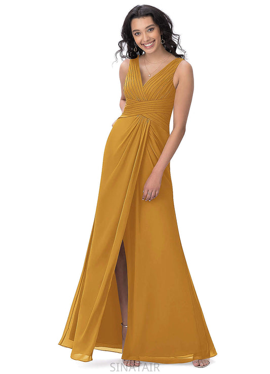 Jaqueline Natural Waist Spaghetti Staps Floor Length Sleeveless A-Line/Princess Bridesmaid Dresses