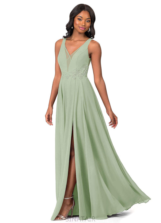 Aniyah A-Line/Princess V-Neck Sleeveless Empire Waist Floor Length Bridesmaid Dresses