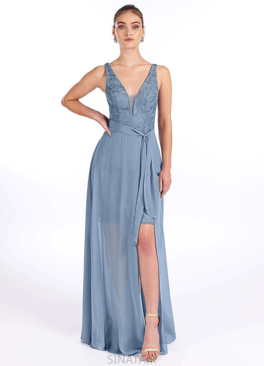 Gwen A-Line/Princess Sleeveless Natural Waist Floor Length Scoop Bridesmaid Dresses