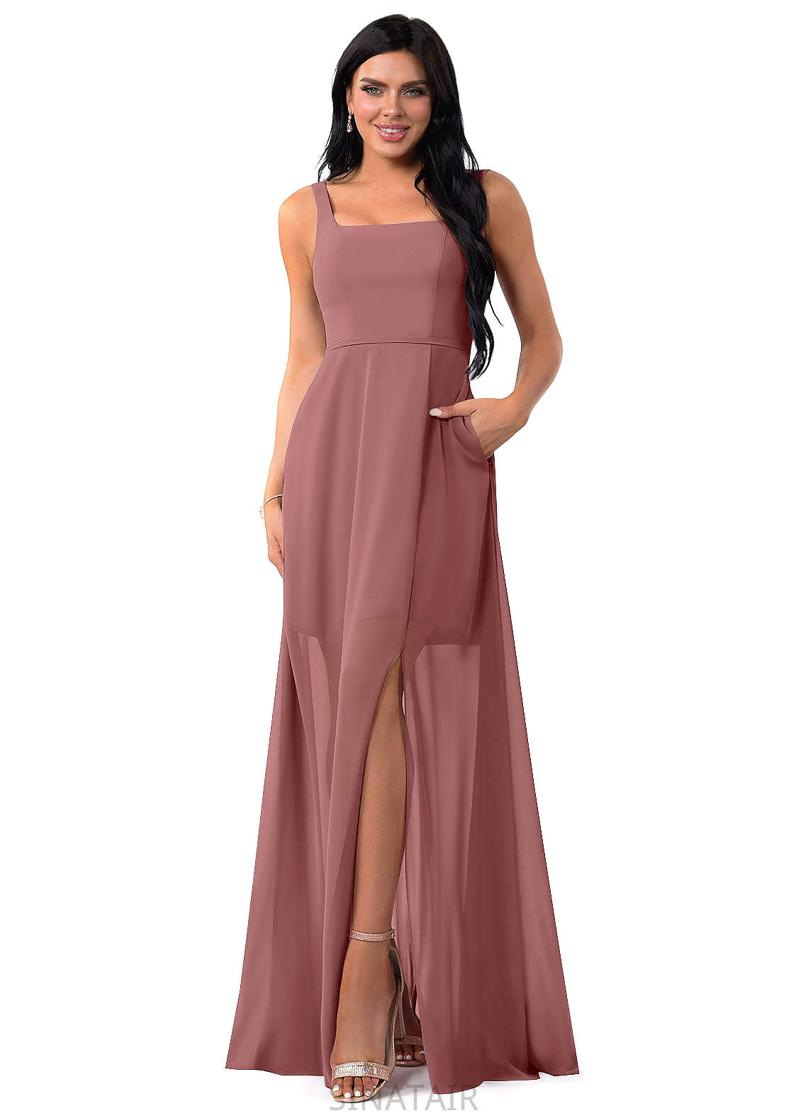 Dominique Floor Length A-Line/Princess Sleeveless V-Neck Natural Waist Bridesmaid Dresses