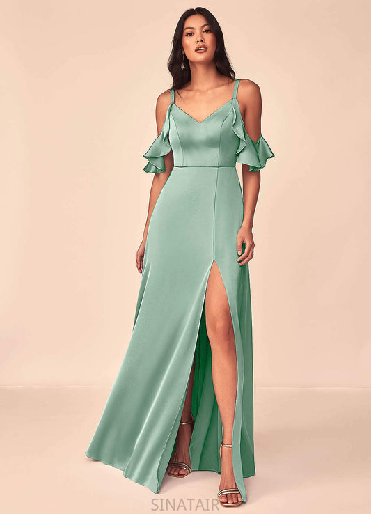 Laylah Natural Waist Straps Sleeveless Trumpet/Mermaid Floor Length Satin Bridesmaid Dresses