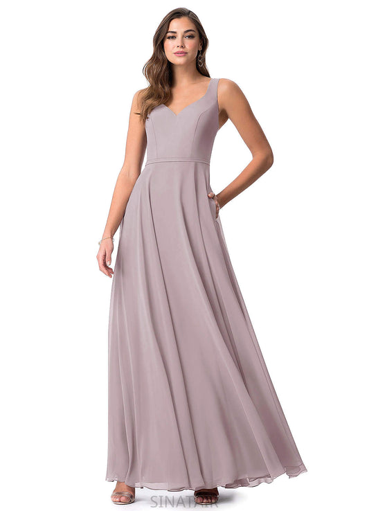 Tamia A-Line/Princess Floor Length Natural Waist Scoop Cap Sleeves Bridesmaid Dresses