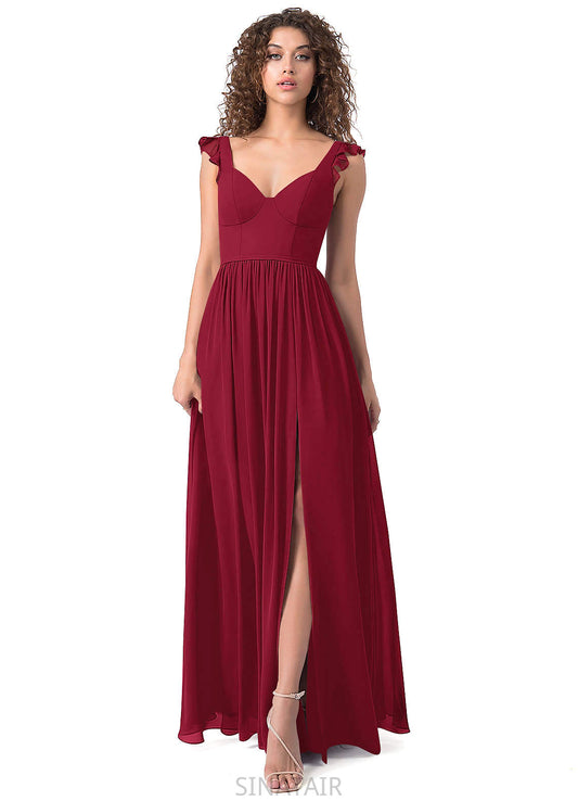 Carley Floor Length Spaghetti Staps Natural Waist Sleeveless A-Line/Princess Bridesmaid Dresses