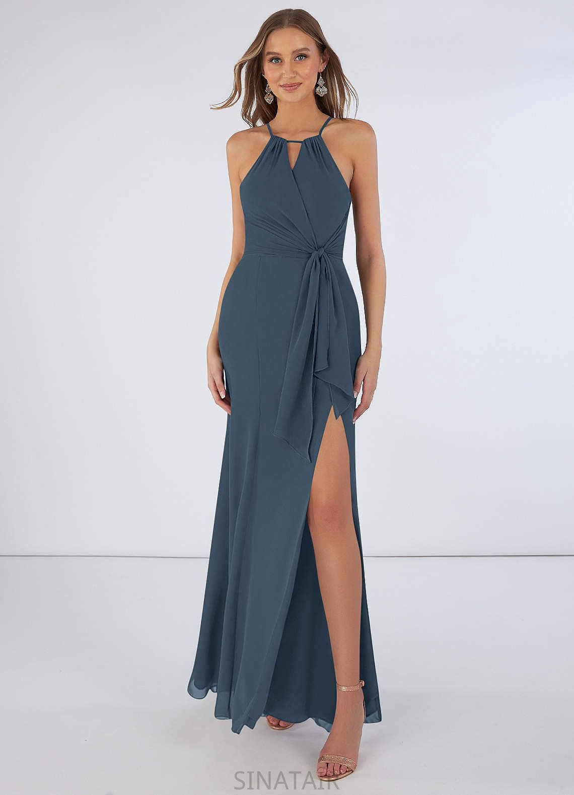 Alena Natural Waist A-Line/Princess Sleeveless Off The Shoulder Floor Length Bridesmaid Dresses