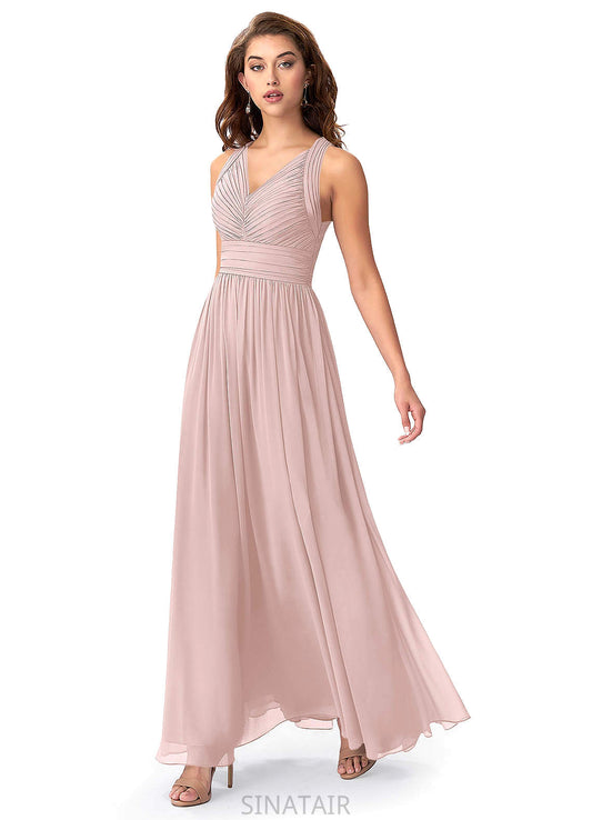 Maud Spaghetti Staps A-Line/Princess Natural Waist Floor Length Sleeveless Bridesmaid Dresses