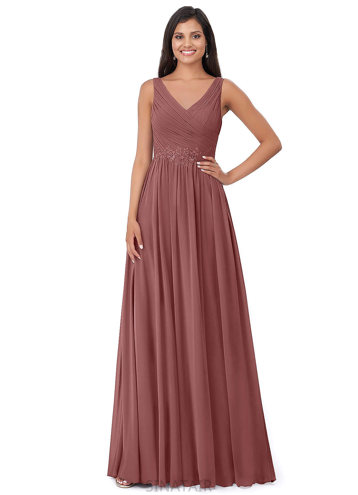 Rayna Natural Waist Sleeveless V-Neck Floor Length A-Line/Princess Bridesmaid Dresses