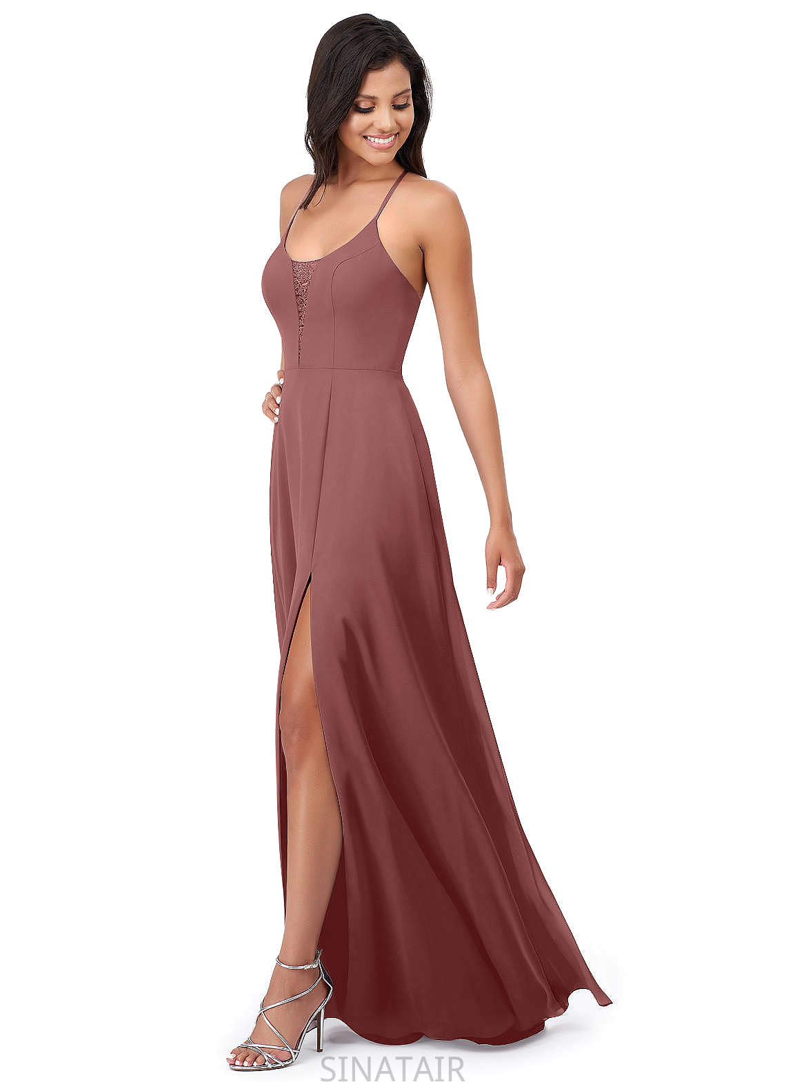 Kianna A-Line/Princess Sleeveless Floor Length Natural Waist Spaghetti Staps Bridesmaid Dresses