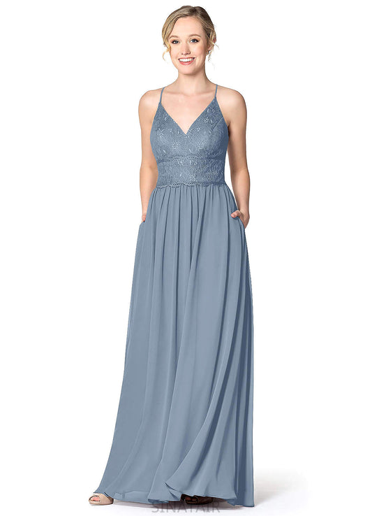 Bella A-Line/Princess V-Neck Floor Length Sleeveless Natural Waist Bridesmaid Dresses