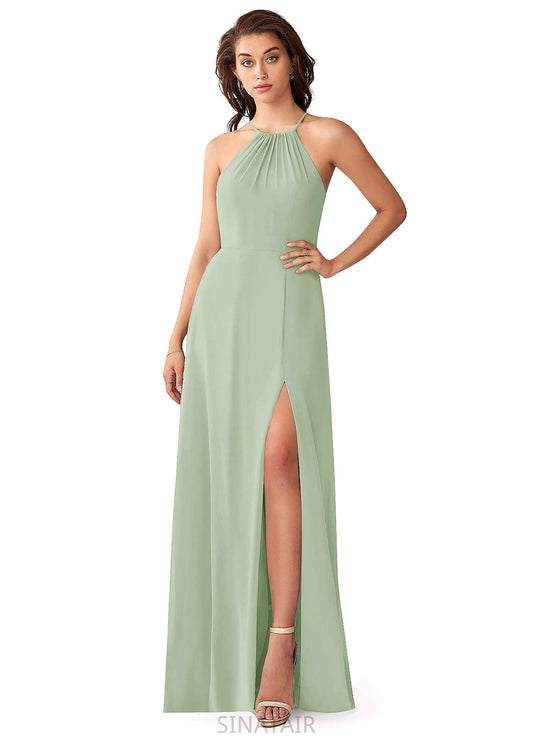 Val Spaghetti Staps Sleeveless Natural Waist A-Line/Princess Floor Length Bridesmaid Dresses