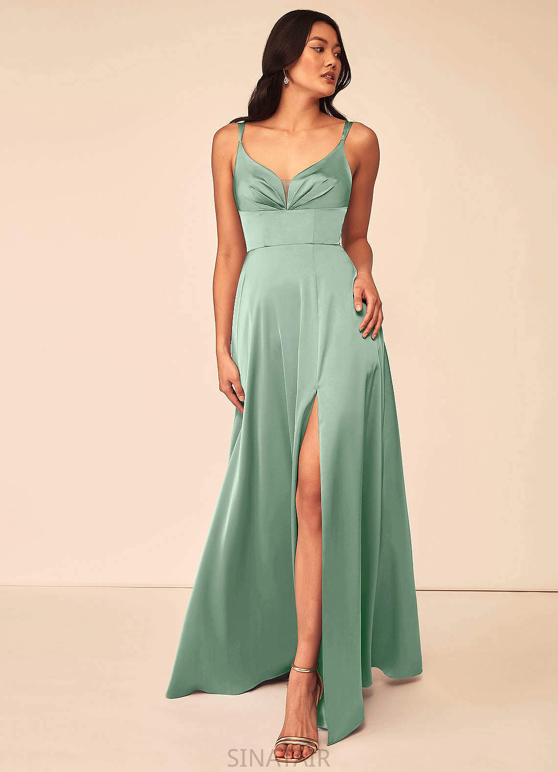 Micaela Floor Length A-Line/Princess Short Sleeves V-Neck Natural Waist Bridesmaid Dresses