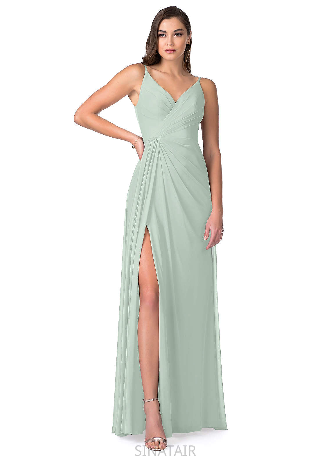 Elisabeth Natural Waist Sleeveless Spaghetti Staps Floor Length A-Line/Princess Off The Shoulder Bridesmaid Dresses