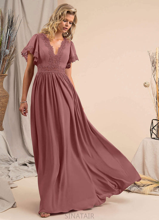 Lailah A-Line/Princess V-Neck Sleeveless Natural Waist Floor Length Bridesmaid Dresses