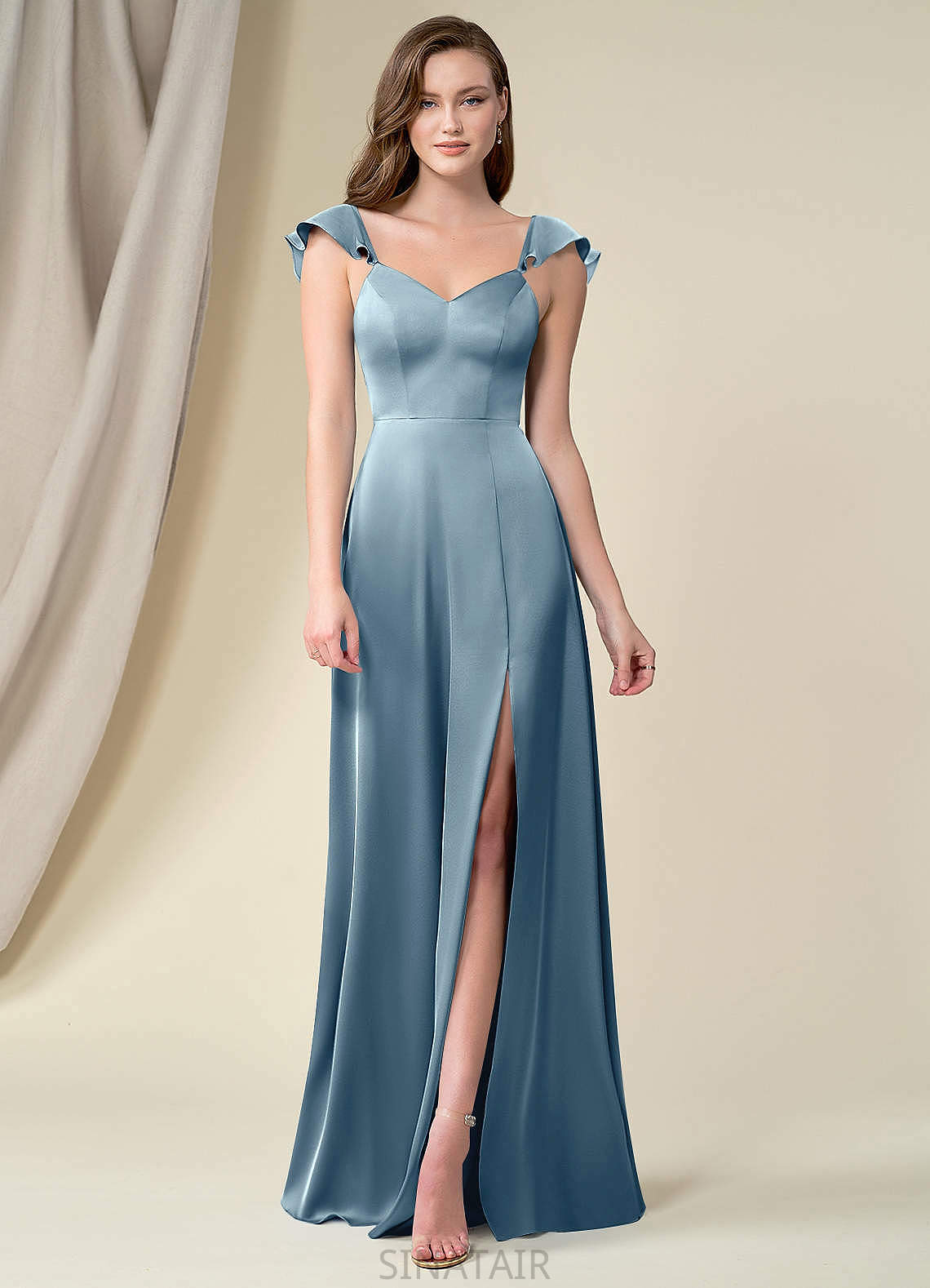 Olive Natural Waist V-Neck Sleeveless Floor Length A-Line/Princess Bridesmaid Dresses