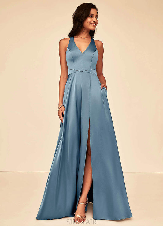 Araceli V-Neck A-Line/Princess Floor Length Sleeveless Natural Waist Bridesmaid Dresses