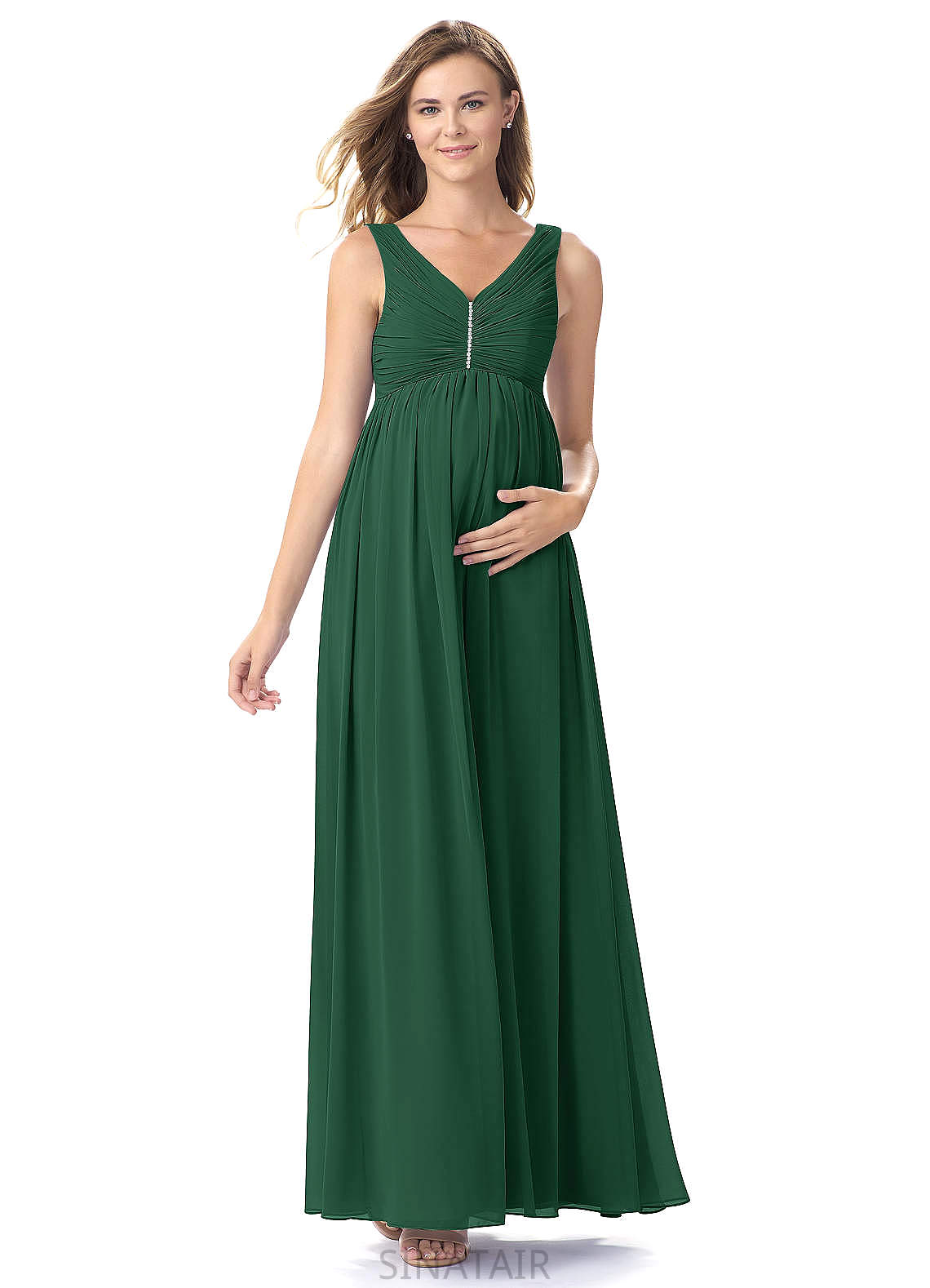 Kenley V-Neck A-Line/Princess Natural Waist Floor Length Sleeveless Bridesmaid Dresses