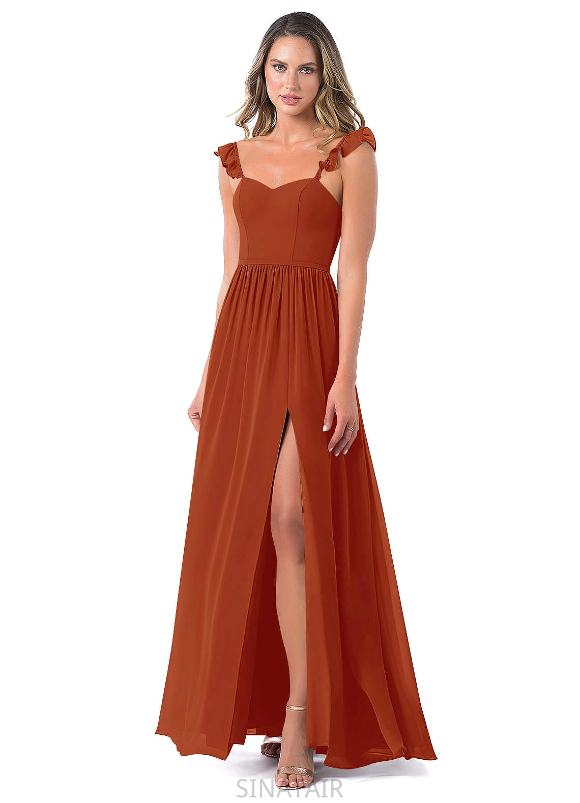 Penelope Floor Length A-Line/Princess V-Neck Natural Waist Short Sleeves Bridesmaid Dresses