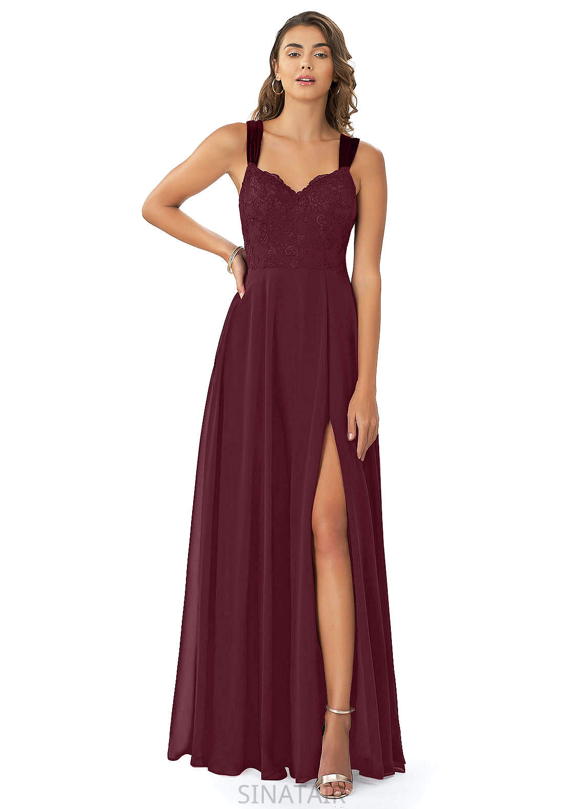 Charlotte Sleeveless V-Neck Floor Length Sheath/Column Natural Waist Bridesmaid Dresses