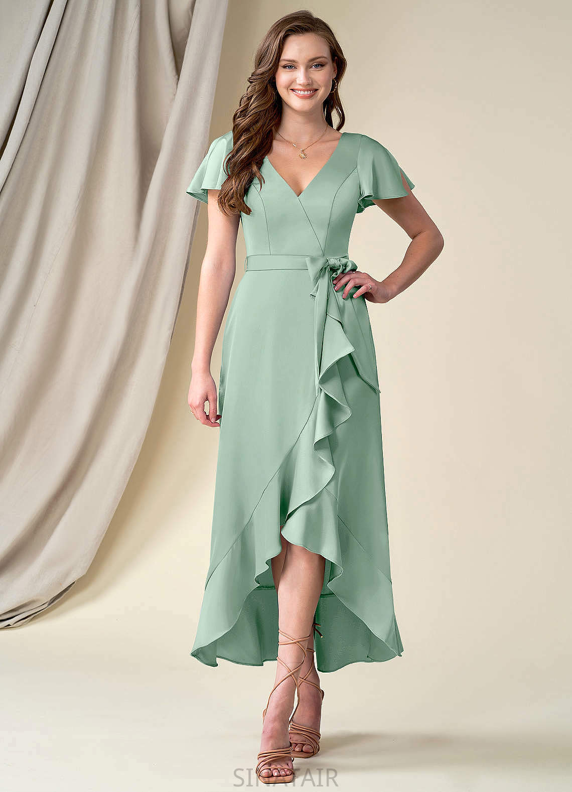 Cynthia Sleeveless Floor Length Spaghetti Staps A-Line/Princess Natural Waist Bridesmaid Dresses