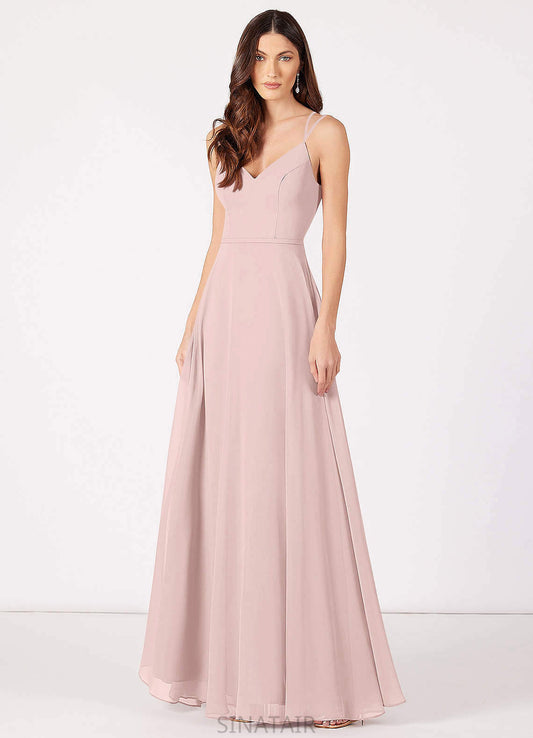 Eileen Floor Length A-Line/Princess Natural Waist Spaghetti Staps Sleeveless Bridesmaid Dresses