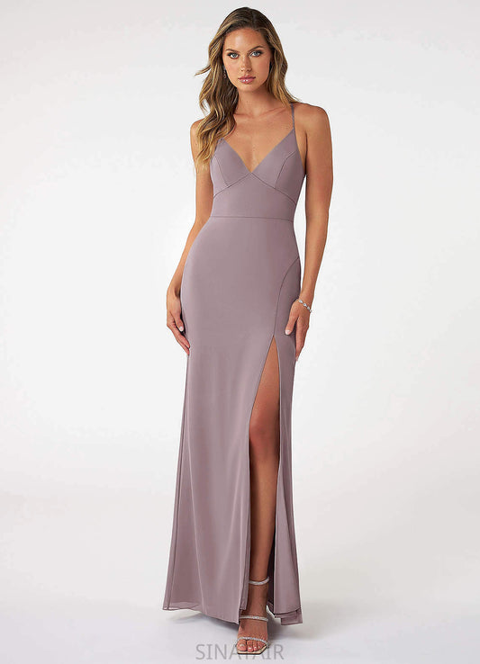 Nyla Sleeveless Spandex Natural Waist Sweep-Brush Train Spaghetti Staps Trumpet/Mermaid Bridesmaid Dresses