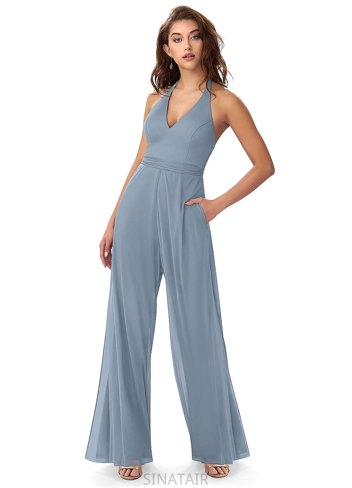 Phyllis Sleeveless Empire Waist Floor Length Scoop Bridesmaid Dresses