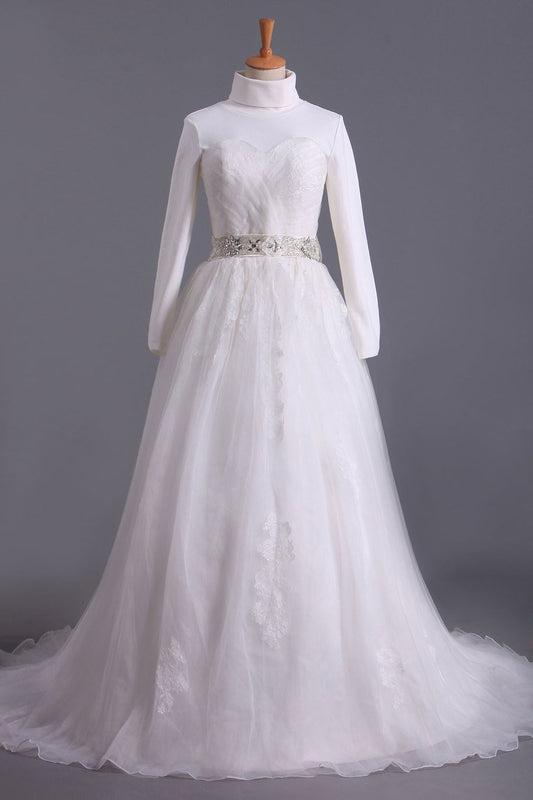 Muslim Wedding Dresses Sweetheart Ball Gown Sweep/Brush Train Organza With Beading&Sequince