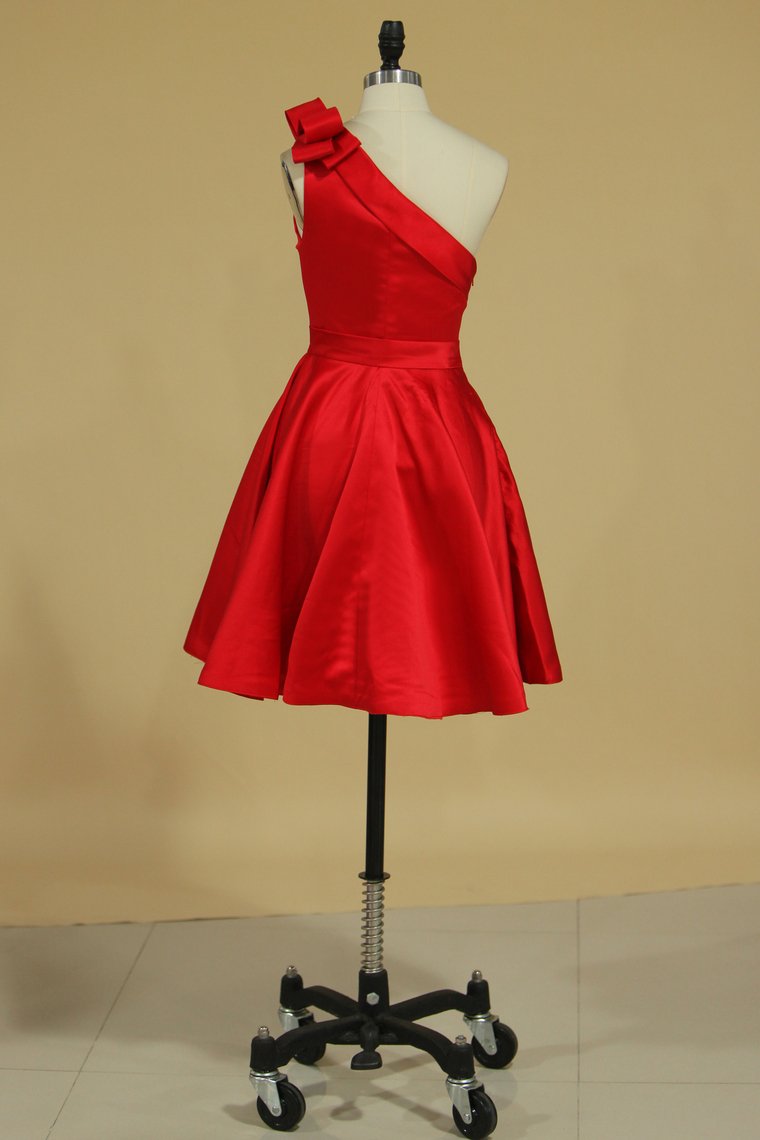 2024 Cocktail Dresses One Shoulder Satin With Bow-Kont A Line