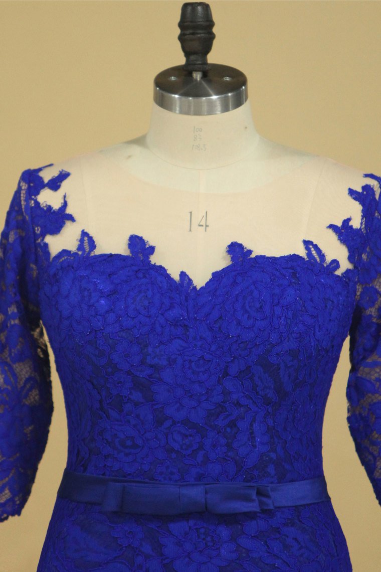 Plus Size Scoop Sheath Half Sleeve With Sash Dark Royal Blue Lace Mother Of The Bride Dresses