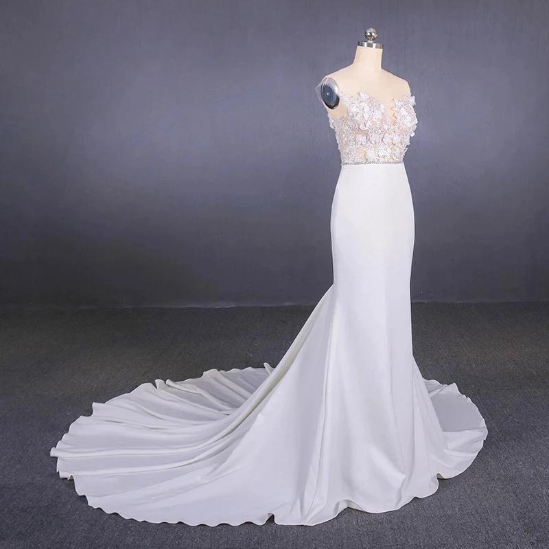 Mermaid Sheer Neck Mermaid Long Wedding Dress with Appliques, Wedding Gowns SJS15265