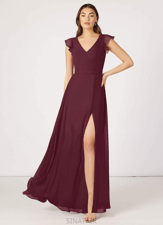 Kelsey Sleeveless Spaghetti Staps Natural Waist A-Line/Princess Floor Length Bridesmaid Dresses