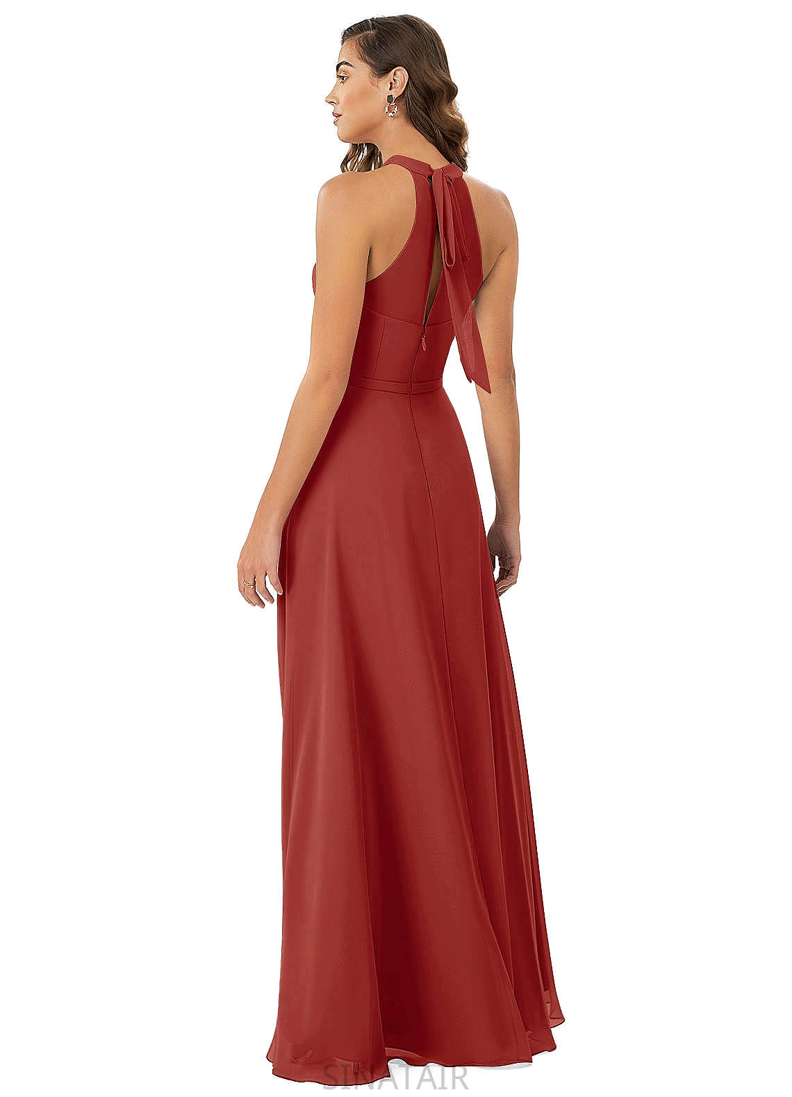 Margaret Natural Waist Satin Floor Length Sleeveless Sheath/Column V-Neck Bridesmaid Dresses