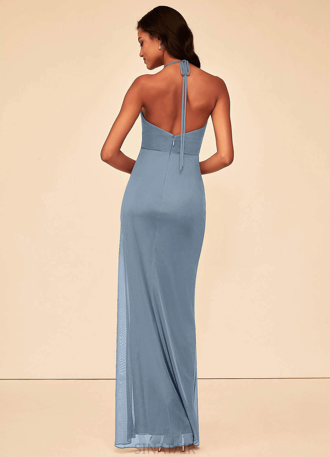 Jewel One Shoulder Spandex Floor Length Natural Waist Sleeveless Trumpet/Mermaid Bridesmaid Dresses