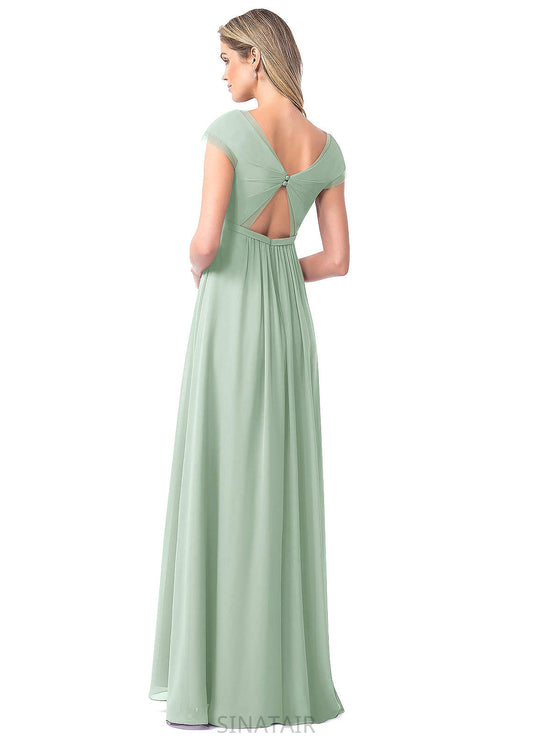 Carina Natural Waist A-Line/Princess Floor Length Spaghetti Staps Sleeveless Bridesmaid Dresses