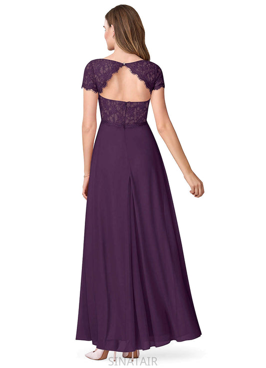 Malia Natural Waist Floor Length V-Neck Cap Sleeves Bridesmaid Dresses