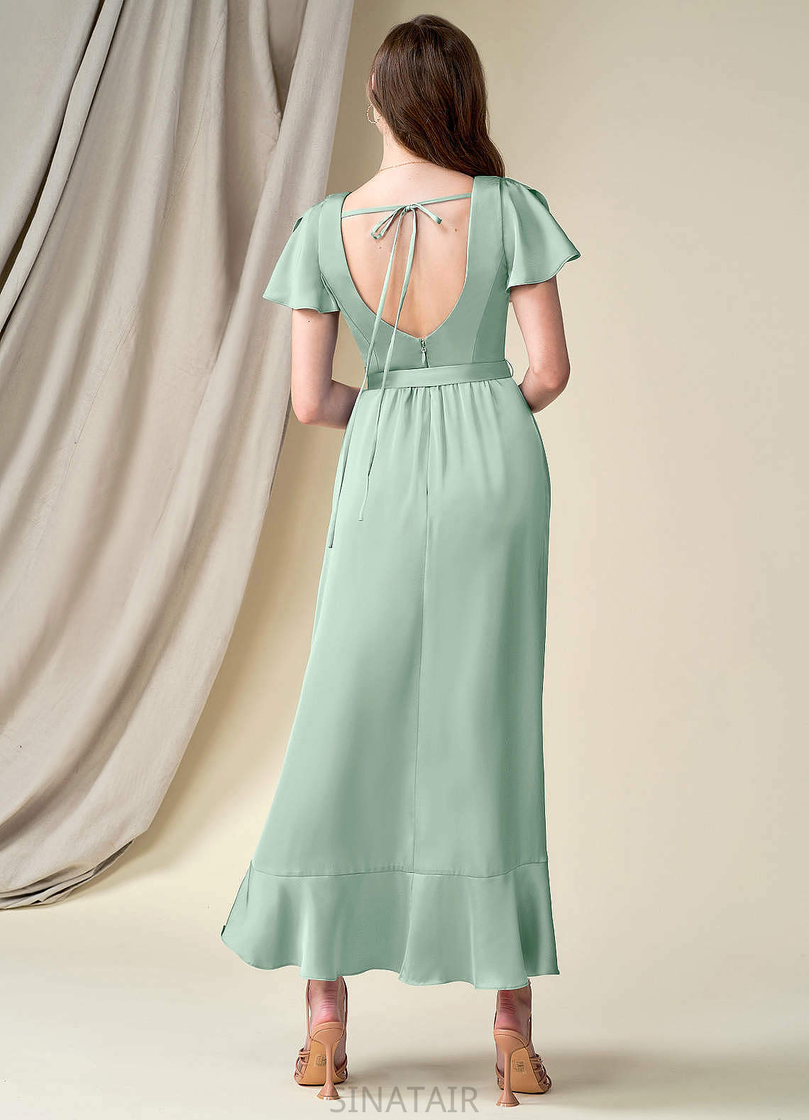 Cynthia Sleeveless Floor Length Spaghetti Staps A-Line/Princess Natural Waist Bridesmaid Dresses