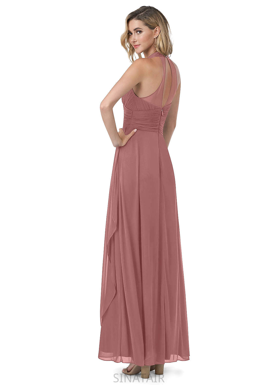 Shea Natural Waist Floor Length Halter A-Line/Princess Sleeveless Bridesmaid Dresses