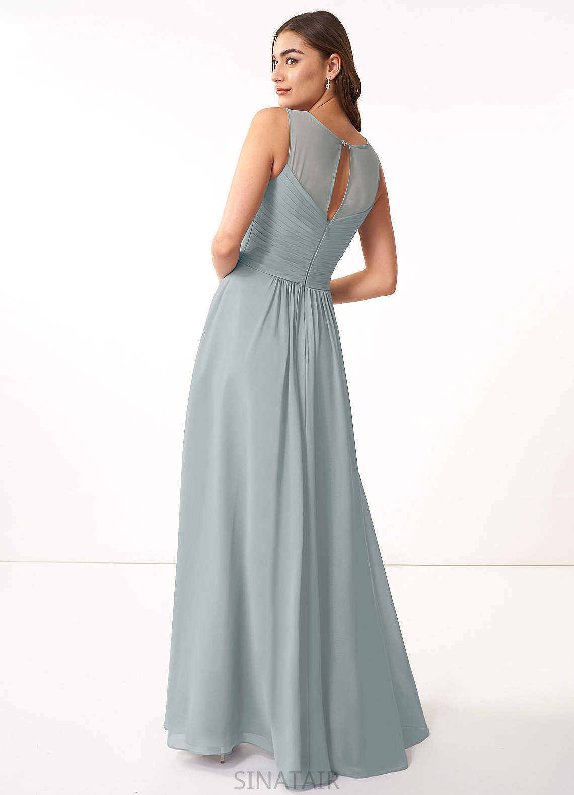 Regan Natural Waist Sleeveless Sheath/Column Floor Length Spaghetti Staps Satin Bridesmaid Dresses